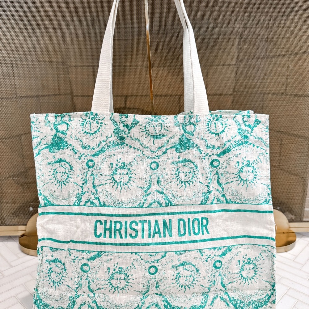 Christian Dior Dioriviera Turquoise Linen/Cotton Blend Tote. Brand new!